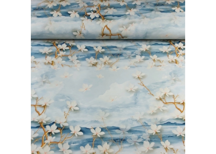 DZIANINA SINGIEL JERSEY - KWIATY MAGNOLII - 190g/m²/180cm